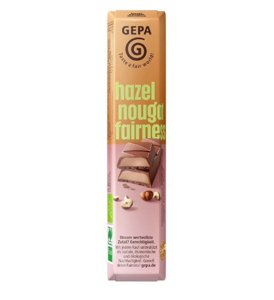 CHOCOLATINA ECOLÓGICA DE LECHE CON TURRON DE AVELLANA